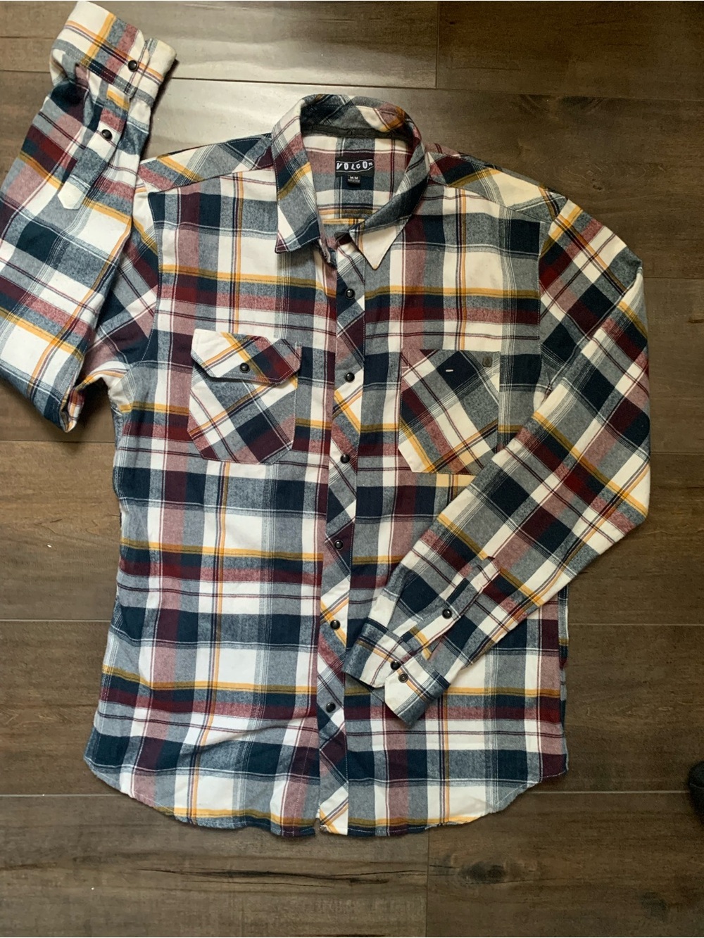 Volcom Men's Plaid Button-Up Shirt - Navy, Burgundy & White